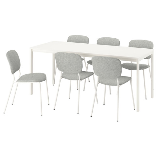 VIHALS / VIHALS Table and 6 chairs, white/white Tibbleby beige-grey, 120/180x74 cm