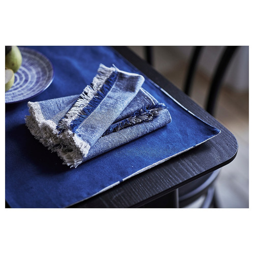 NISSÖGA Place mat, white/dark blue, 45x35 cm
