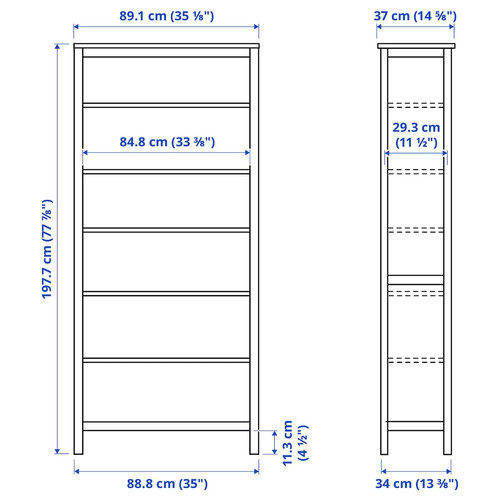 Bookcase, grey-green/light brown stained, 90x197 cm