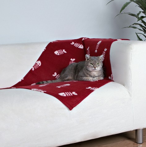 Trixie Dog Blanket 100x70cm, dark red/white fish