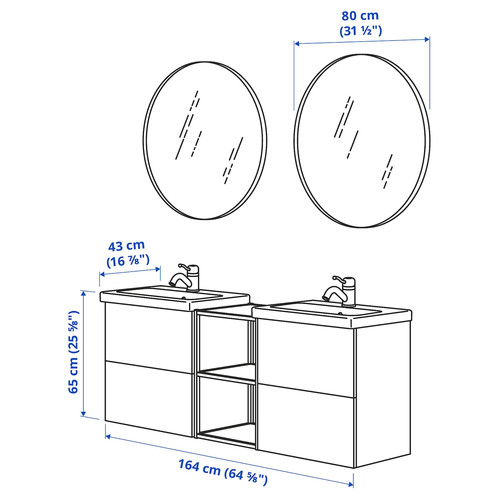 ENHET Bathroom, anthracite/grey frame, 164x43x65 cm