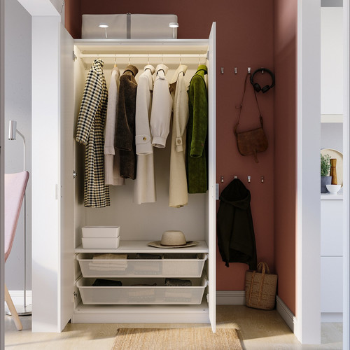 PAX / MISTUDDEN Wardrobe combination, white/grey patterned, 100x60x201 cm