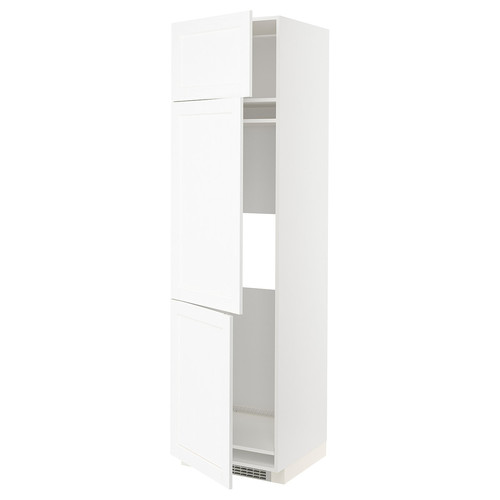METOD High cab f fridge/freezer w 3 doors, white Enköping/white wood effect, 60x60x220 cm