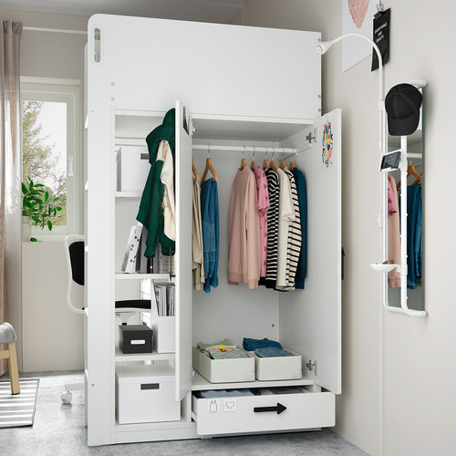 SMÅSTAD Loft bed, white birch/with desk with 3 drawers, 90x200 cm
