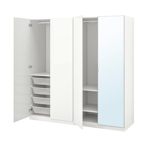 PAX / FARDAL/ÅHEIM Wardrobe combination, high-gloss white/mirror glass, 200x60x201 cm