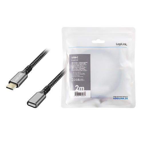 LogiLink USB Cable USB 3.2 Gen1 Type-C to USB-C/F, PD, 2m