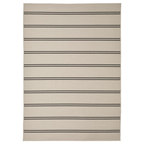 VIRKLUND Rug flatwoven, in/outdoor, beige/dark grey, 160x230 cm
