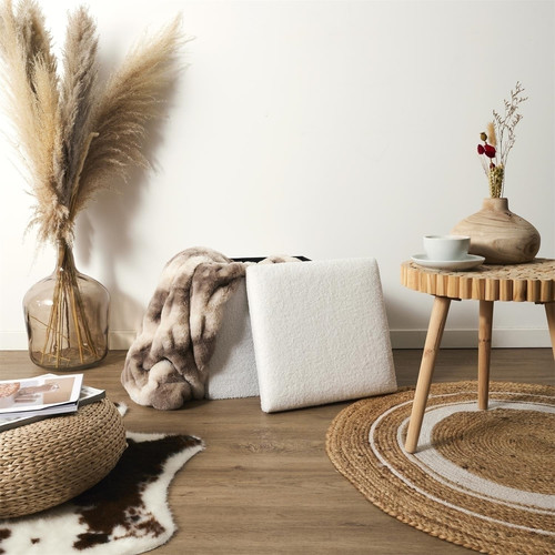 Folding Pouffe, boucle, white