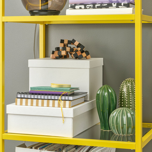 VITTSJÖ Shelving unit, yellow/glass, 51x175 cm