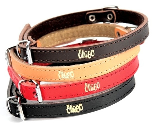 Dingo Leather Dog Collar 1.0x27cm, red