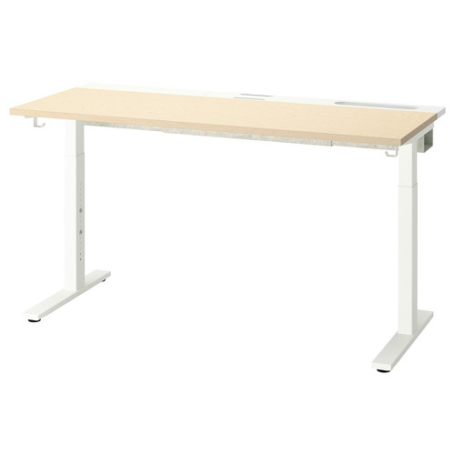 MITTZON Desk, birch veneer/white, 140x60 cm