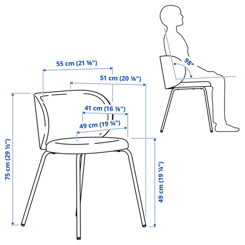 LISABO / KRYLBO Table and 4 chairs, ash veneer/Tonerud blue, 140 cm
