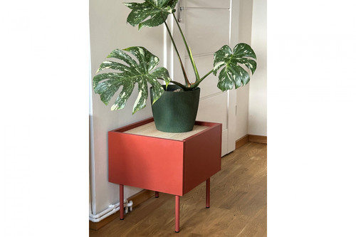 Nightstand Bedside Table Desin, ceramic red/nagano oak