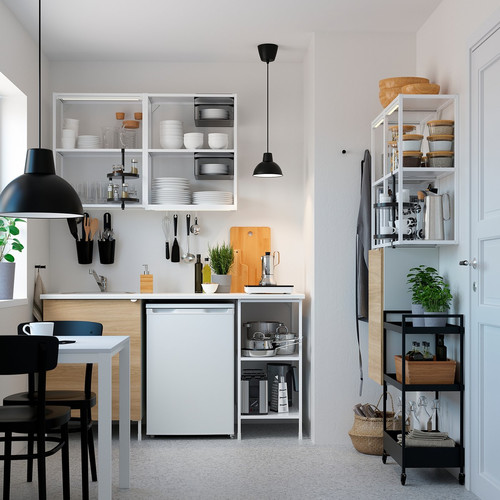 ENHET Wall storage combination, white/oak effect, 80x32x150 cm