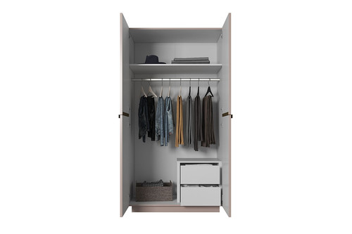 Wardrobe Nicole with Drawer Unit 100 cm, antique pink, gold handles