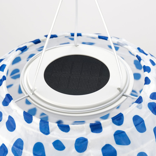 SOLVINDEN Pendant lamp, spotted solar-powered/blue, 43 cm