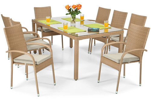 Garden Furniture Set with 180cm Table & 8 Chairs MALAGA, beige