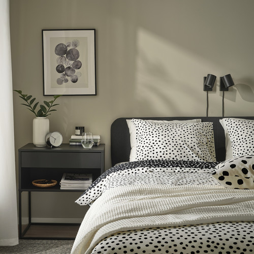 BJÖRKGRÅMAL Duvet cover and 2 pillowcases, black white/dotted, 200x200/50x60 cm