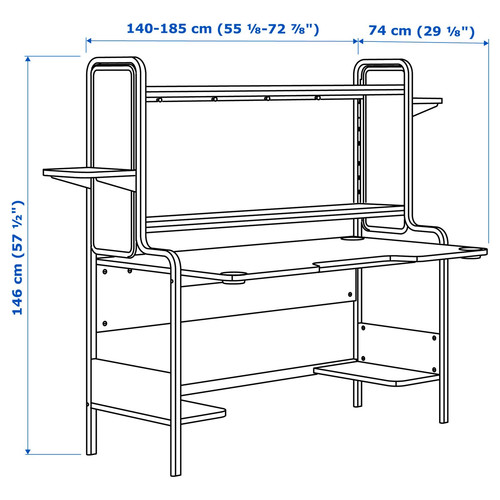 FREDDE Gaming desk, white, 185x74x146 cm