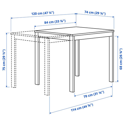 VIHALS / VIHALS Table and 4 chairs, white/white Tibbleby beige-grey, 84/120x74 cm