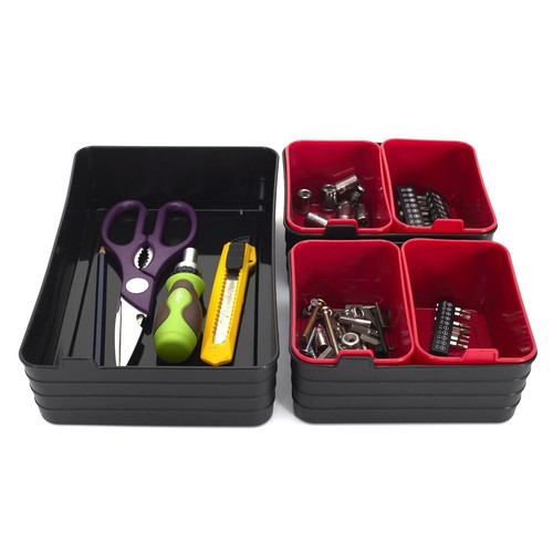 Organisers for Drawers Set of 7, black/red