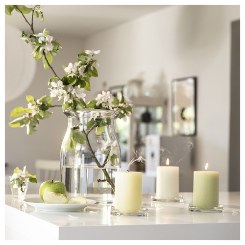 LÖVSKOGSLUND Scented pillar candle, mixed colours, 30 hr
