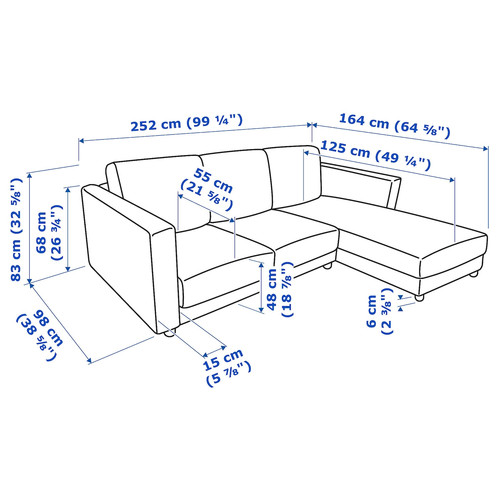 VIMLE 3-seat sofa, with chaise longue/Gunnared medium grey
