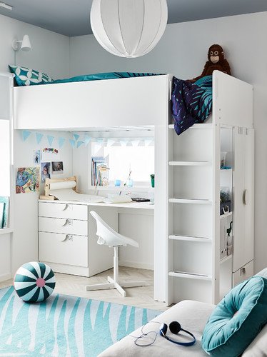 SMÅSTAD Loft bed, white with frame/with desk with 4 drawers, 90x200 cm