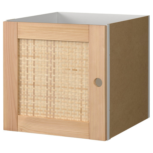 KALLAX Insert with door, pine/woven poplar, 33x33 cm