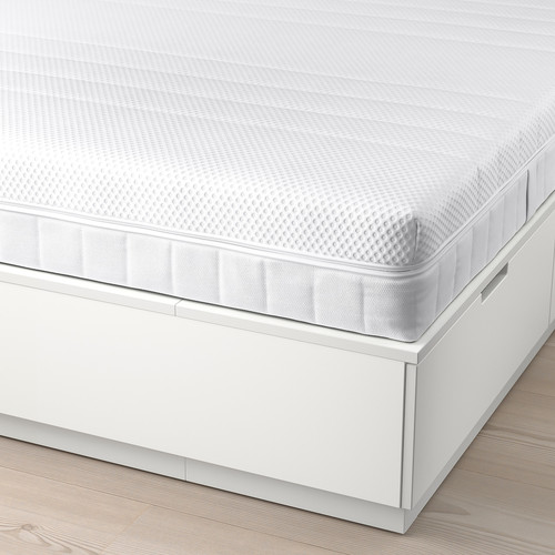 NORDLI Bed frame with storage and mattress, with headboard white/Åkrehamn medium firm, 140x200 cm