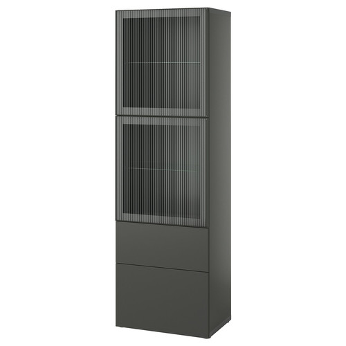 BESTÅ Storage combination w glass doors, dark grey Lappviken/Fällsvik anthracite, 60x42x193 cm