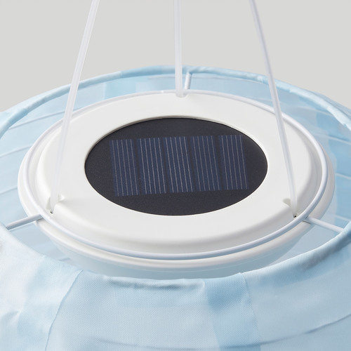 SOLVINDEN LED solar-powered pendant lamp, outdoor/oval light blue, 43 cm