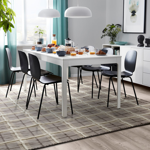 PYSSLINGGRÄS Rug, flatwoven, grey/check handmade, 240x300 cm