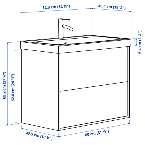 HAVBÄCK / ORRSJÖN Wash-stnd w drawers/wash-basin/tap, beige, 82x49x69 cm