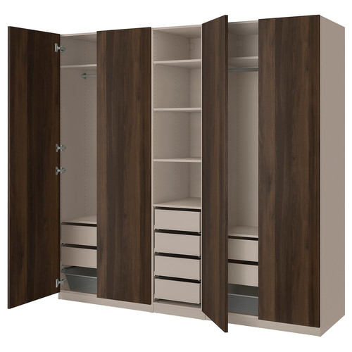 PAX / STORKLINTA Wardrobe combination, grey-beige/dark brown stained oak effect, 250x58x236 cm
