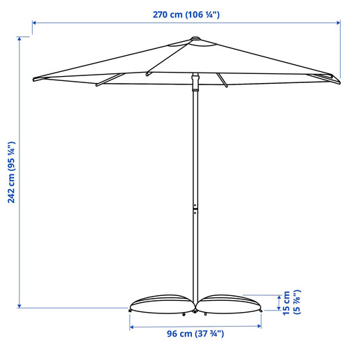 HÖGÖN / IGGÖN Parasol with base, bright orange/dark grey, 270 cm