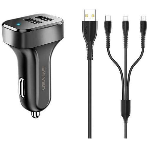 USAMS Car Charger 2xUSB 2,1A microUSB/USB-C/Lightning