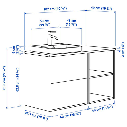 ÄNGSJÖN / BACKSJÖN Wash-stand/wash-basin/tap, oak effect/black marble effect, 102x49x71 cm