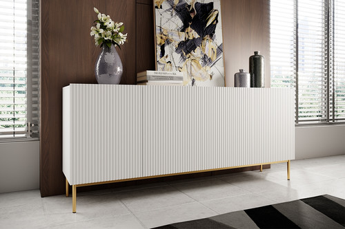 Four-Door Cabinet Nicole 200cm, matt white, gold legs