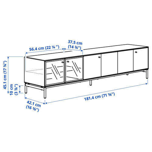 BOASTAD TV storage combination, black/oak veneer, 181x42 cm