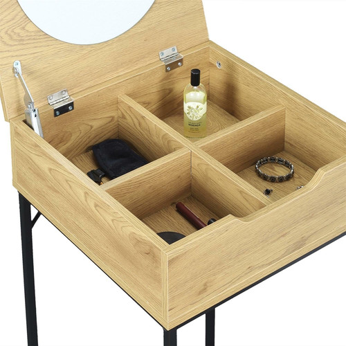 Nightstand Bedside Table Dressing Table with Mirror Leyla, oak