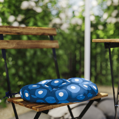 TÄRNÖ Chair, outdoor, foldable black/light brown stained/Klösan dark blue