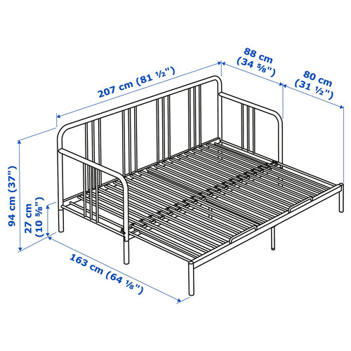 FYRESDAL Day-bed with 2 mattresses, black/Åfjäll medium firm, 80x200 cm