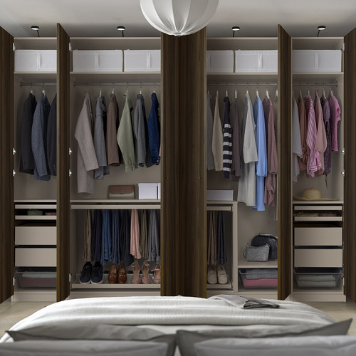 PAX / STORKLINTA Wardrobe combination, grey-beige/dark brown stained oak effect, 300x60x236 cm