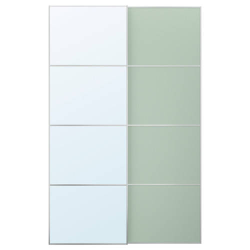 MEHAMN/AULI Pair of sliding doors, aluminium double sided/light green mirror glass, 150x236 cm