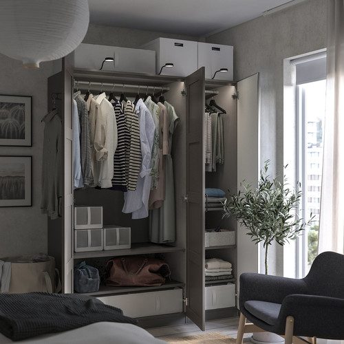 PAX / BERGSBO/ÅHEIM Wardrobe combination, dark grey dark grey/mirror glass, 150x60x201 cm