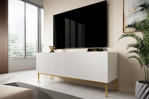 TV Cabinet Nicole 150 cm, matt white/gold legs