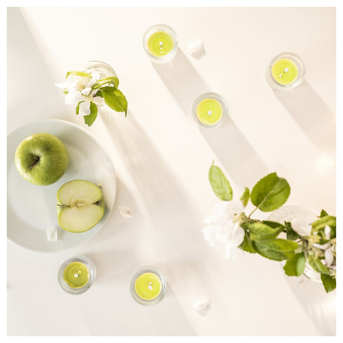 LÖVSKOGSLUND Scented tealight, Apple/light green, 3.5 hr
