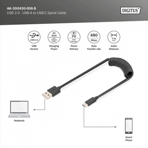 Digitus Cable USB-A to USB-C AK-300430-006-S