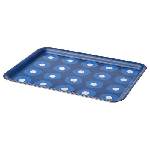 PILLERSTARR Tray, patterned/blue, 28x37 cm